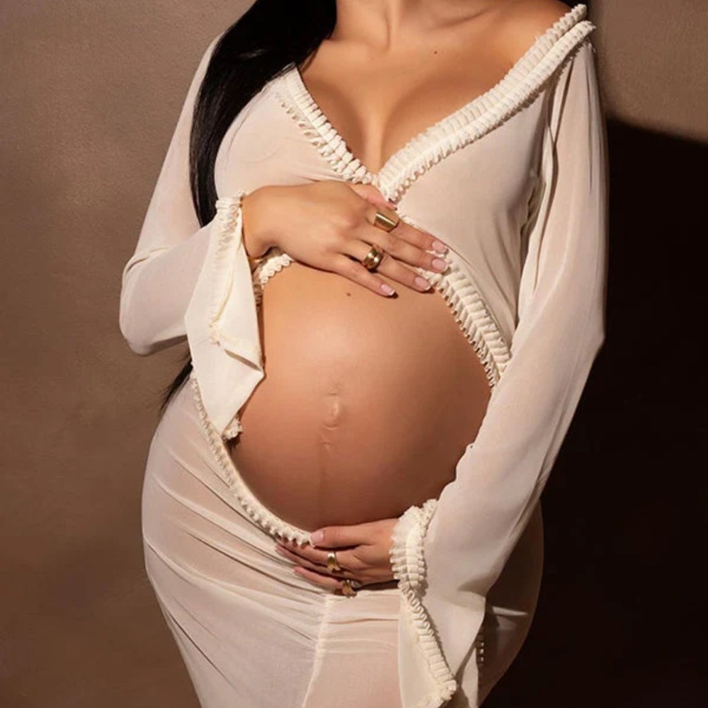Elegant Cream High Low Maternity Dress